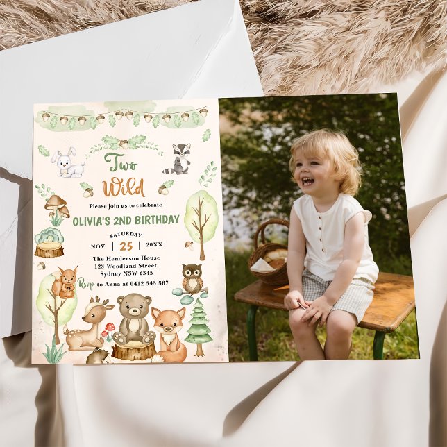 Invitation Bois Animaux 2e fête d'anniversaire Photo (Créateur téléchargé)