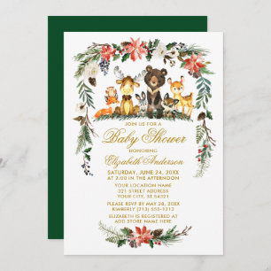 Invitation Bois Animaux Baby shower de vacances Or