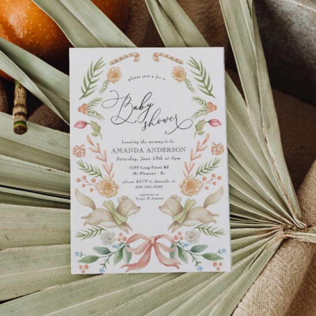 Invitation Bois Animaux Baby shower Floral de Noël (Créateur téléchargé)