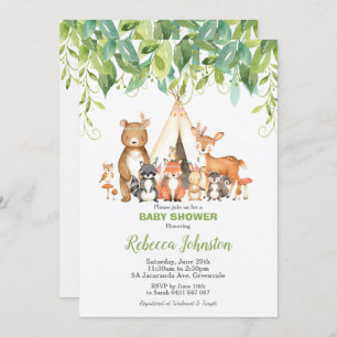 Invitation Bois Animaux Baby shower Forêt Verdure Garçon