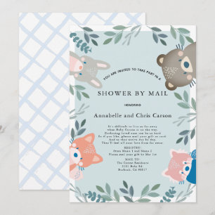 Invitation Bois Animaux Baby shower garçon bleu par courrier