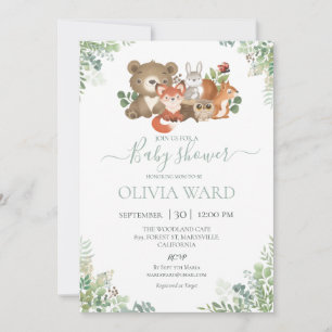 Invitation Bois Animaux Baby shower verdoyant