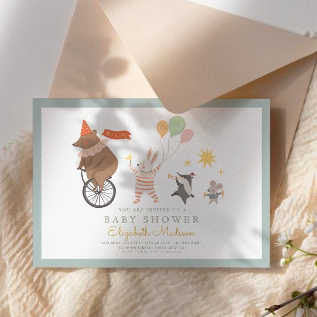 Invitation Bois Animaux Band Parade Baby shower mignon (Créateur téléchargé)
