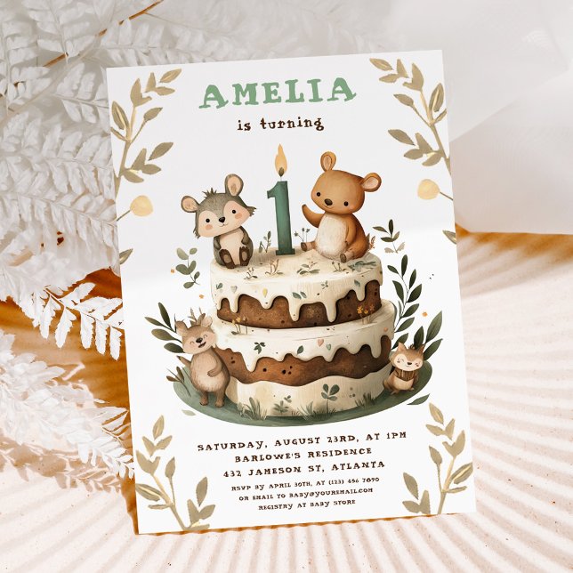 Invitation Bois Animaux Boho Premier anniversaire de l'enfant (Woodland Animals Boho Child's First Birthday Invitation)