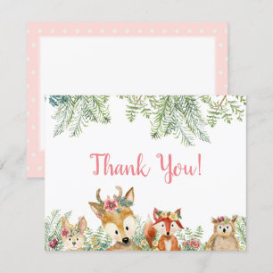 Invitation Bois Animaux Boho rose cerf sur le renard Merci