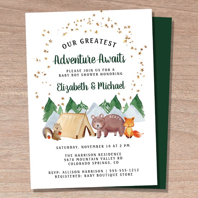 Invitation Bois Animaux Camping Couples Baby shower (Créateur téléchargé)