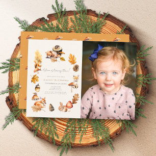 Invitation Bois Animaux Champignon Automne Photo Anniversaire