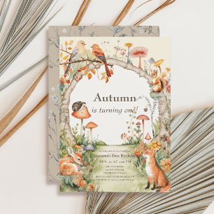 Invitation Bois Animaux Champignons Jardin 1er anniversaire