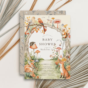 Invitation Bois Animaux Champignons Jardin Baby shower
