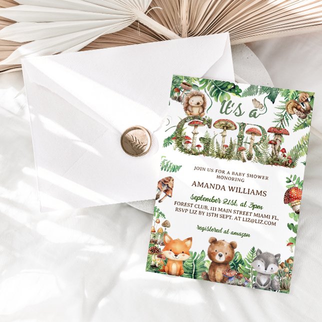 Invitation Bois Animaux Floral Girl Baby shower (Créateur téléchargé)