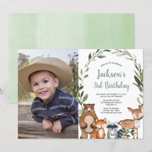 Invitation Bois animaux forêt garçon ou fille photo d'anniver