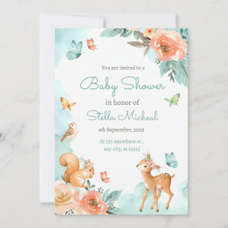 Invitation Bois Animaux Genre Neutre Baby shower mignon