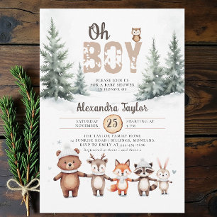 Invitation Bois Animaux Hiver Oh Boy Baby shower