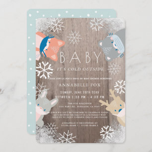 Invitation Bois Animaux Masque bleu Baby shower Drive-by