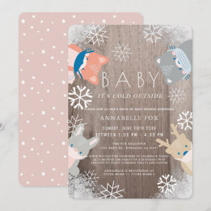 Invitation Bois Animaux Masque Rose Baby shower Drive-by