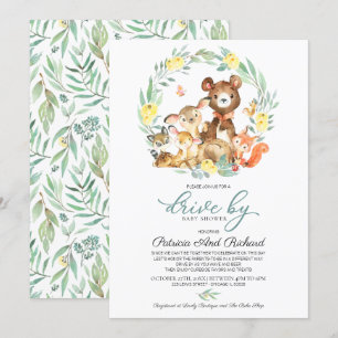Invitation Bois Animaux Végétation Conduite Par Baby shower