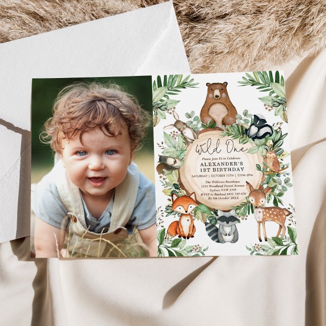Invitation Bois Animaux Végétation Sauvage Un 1er Anniversair (Créateur téléchargé)