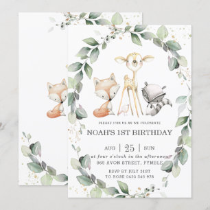 Invitation Bois Animaux Verdure rustique Jour d'anniversaire