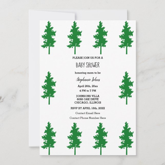Invitation Bois Arbres À feuillage persistant Baby showers Ga (Devant)