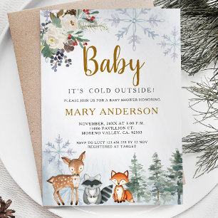 Invitation Bois Baby shower d'hiver Forêt Animaux