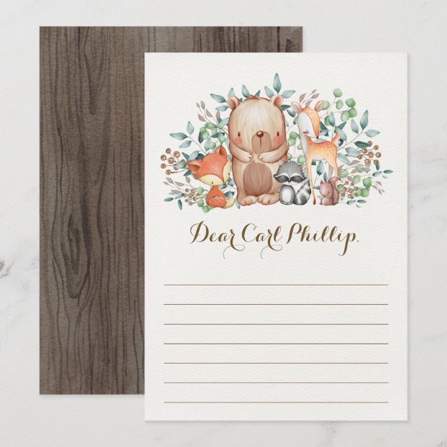 Invitation Bois Bébé Animaux / Time Capsule Message Card (Devant / Derrière)