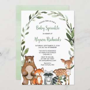 Invitation Bois bébé saupoudrer forêt amis animaux mignons