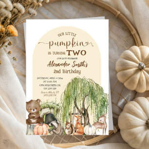 Invitation Bois beige Animaux Petit Garçon Citrouille Anniver