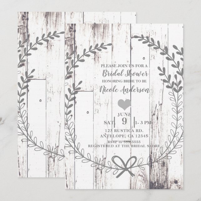 Invitation Bois blanc Rustique Ferme Campagne Fête des mariée (Devant / Derrière)