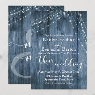 Invitation Bois bleu rustique, Chaînes lumineuses blanches Ma