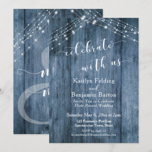 Invitation Bois Bleu Rustique & Lumières Célébrez avec Nous