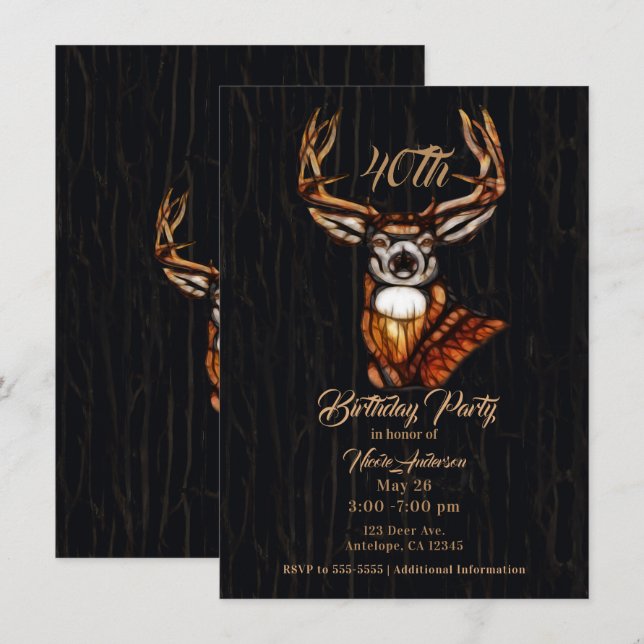Invitation Bois Bois Cerf Rustique Pays Fête d'anniversaire (Devant / Derrière)