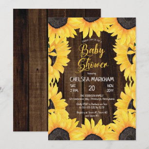 Invitation Bois boisé rustique   Baby shower fille tournesol 