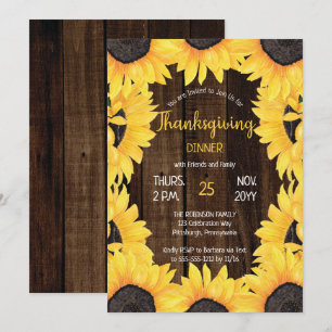Invitation Bois boisé rustique  Soirée Thankesgiving Sunflowe