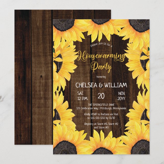 Invitation Bois boisé rustique | Tournesols Fête du réchauffe (Devant / Derrière)