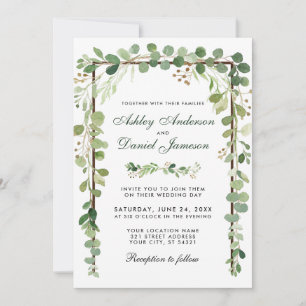 Invitation Bois botanique mariage Eucalyptus vert W