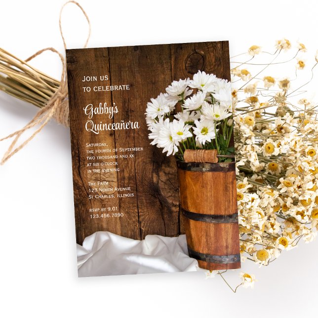 Invitation Bois Bouche Blancs Marguerites Quinceañera Barn Pa (Créateur téléchargé)