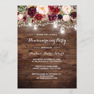 Invitation Bois Bourgogne Floral Lumières Fête de réchauffeme