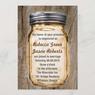 Invitation bois brun pays rustique mason bocal mariage