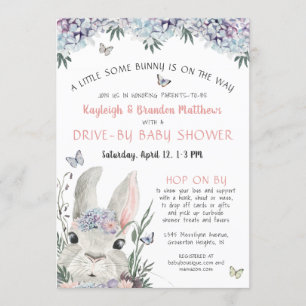 Invitation Bois Bunny Floral Pink Drive Par Baby shower