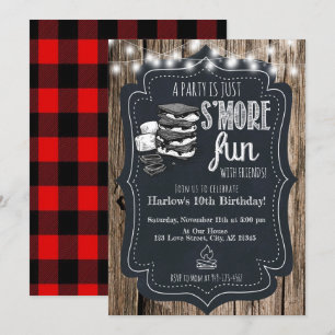 Invitation Bois Chalkboard Rustic S'mores Fête Anniversaire