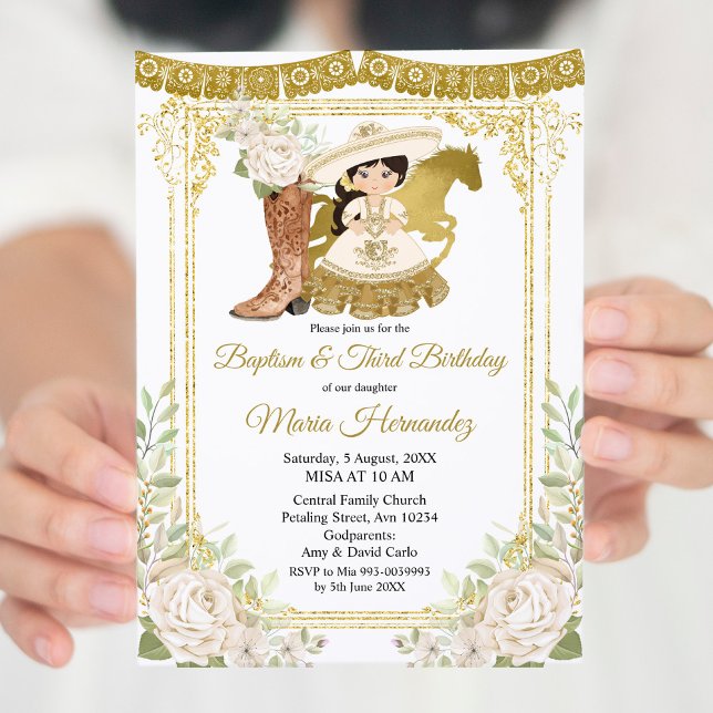 Invitation Bois Charro Baptême blanc et troisième anniversair (Créateur téléchargé)