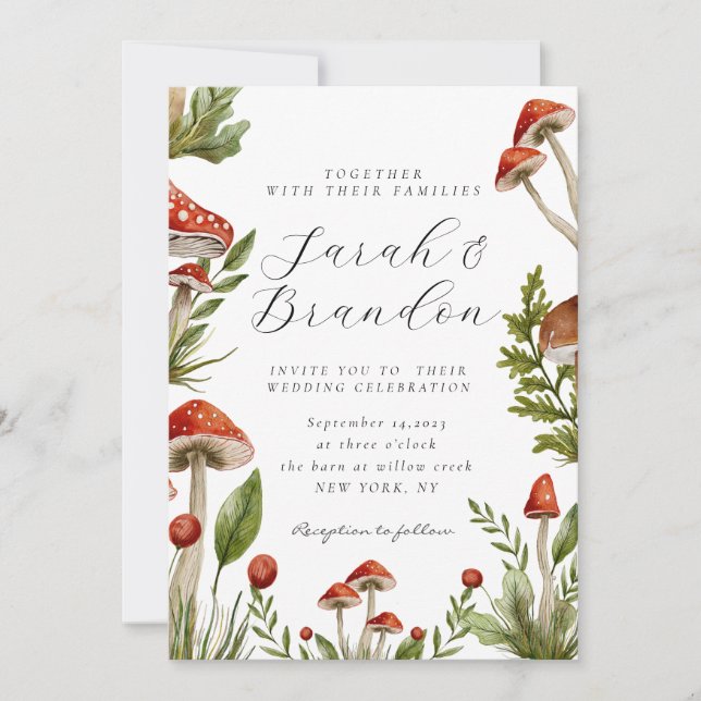 Invitation Bois d'automne Aquarelle Mariage de champignon (Devant)