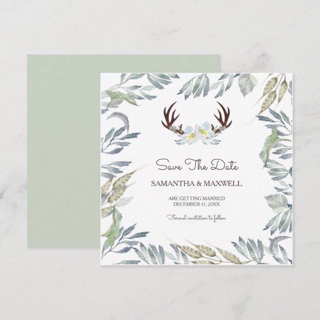 Invitation Bois de cerf & Éléments végétaux Enregistrer la da (Devant / Derrière)