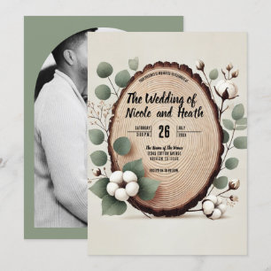 Invitation Bois de forêt Eucalyptus & Coton Mariage rustique