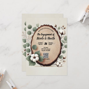 Invitation Bois de forêt Eucalyptus et coton Engagement rusti