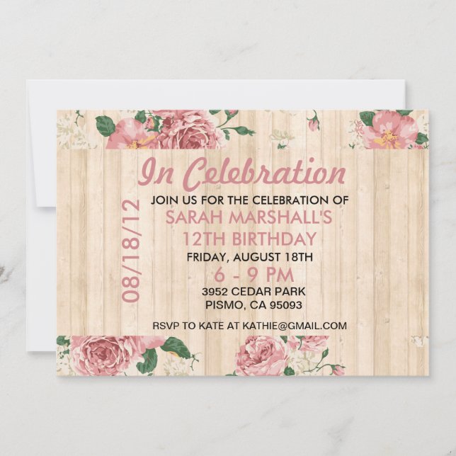 Invitation Bois de garniture à motif floral élégant (Devant)