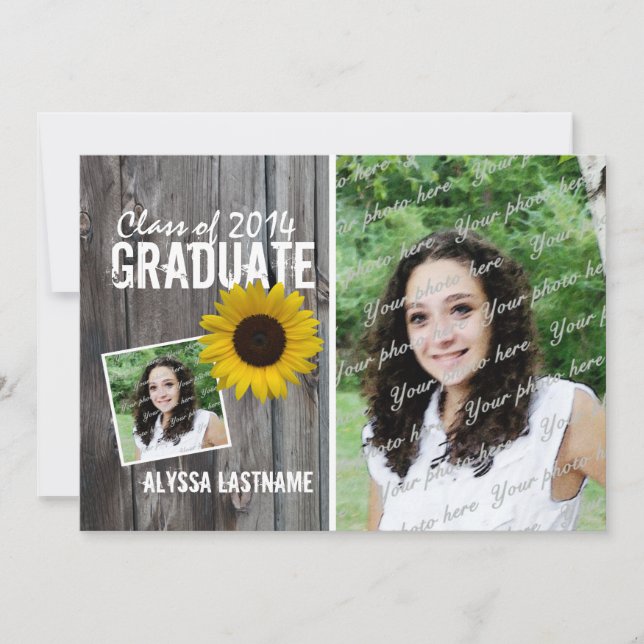 Invitation Bois-de-gorge rustique et tournesol Graduation (Devant)