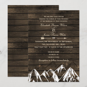 Invitation Bois de grange Camping Montagnes Rustiques Mariage