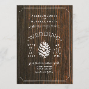 Invitation Bois de grange et cône de pin Mariage rustique