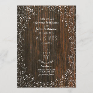 Invitation Bois de grange et haleine de bébé Mariage de grang